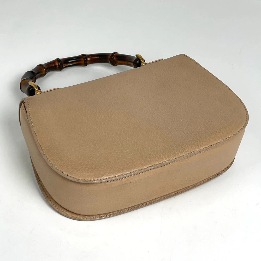 Gucci Leather Handbag Beige Bamboo